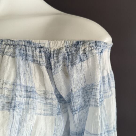 Abbeline Off the Shoulder Gauzy Plaid Cropped Top Sz Small - Picture 2 of 7